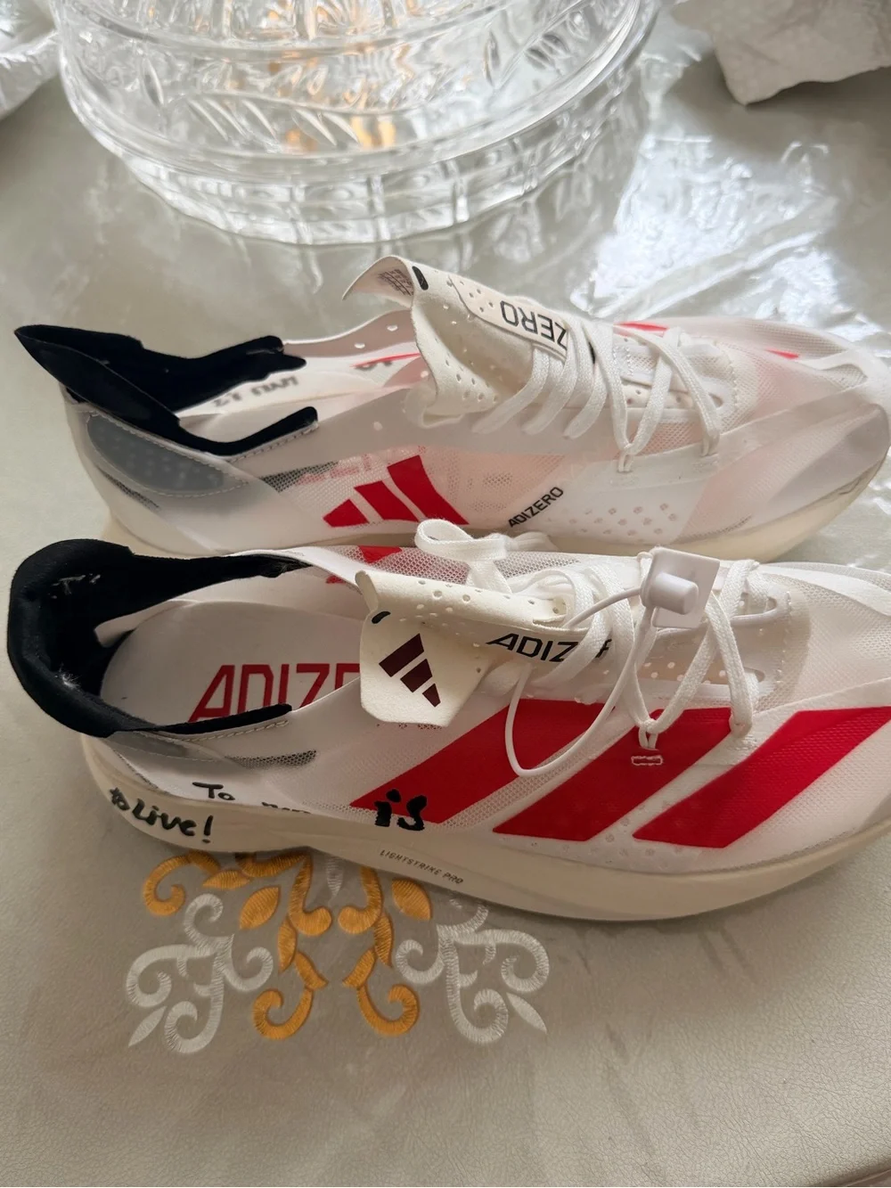 adidas White & Red Running Sneakers - Signature Stripe Design